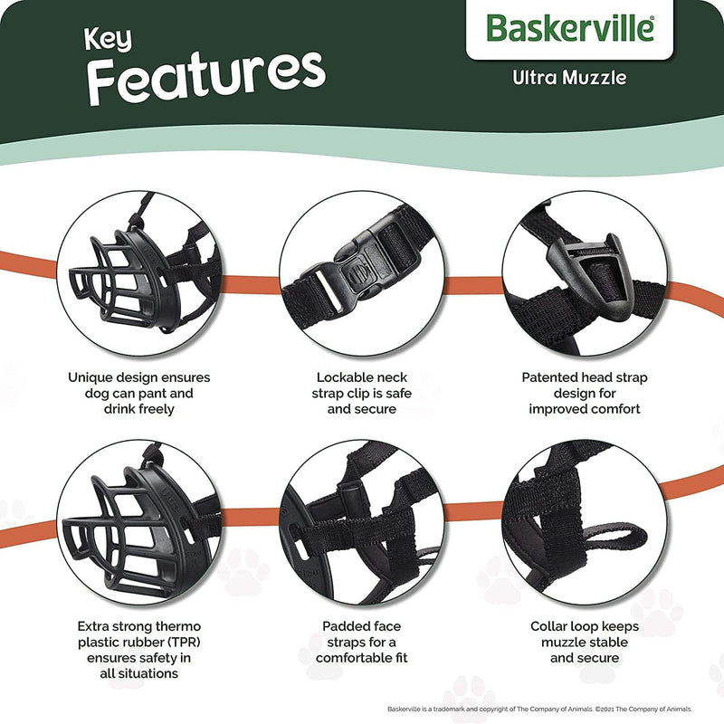 Baskerville Dog Ultra Muzzle Safe & Comfortable Soft Plastic Black Sizes 1 - 6