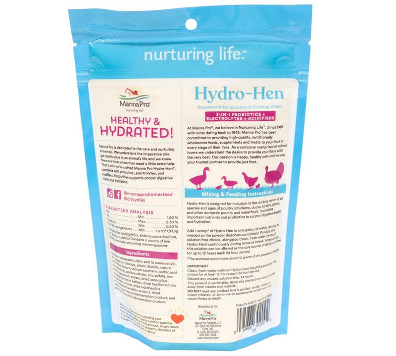 MannaPro Hydro-Hen Water Supplement 3-in-1 Probiotics 8 oz.