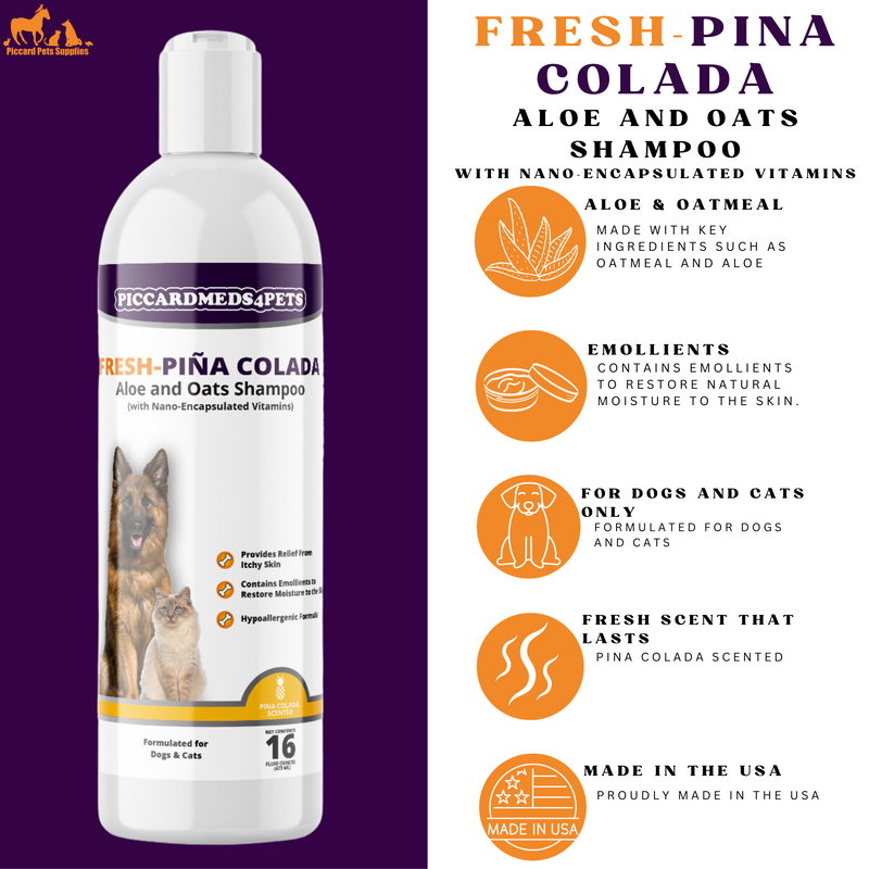 Piccardmeds4pets Fresh-Piña Colada Aloe and Oatmeal Shampoo for Pets 16 oz.