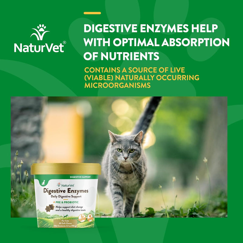 NaturVet Digestive Enzymes for Cats Plus Probiotics 60 Soft Chews