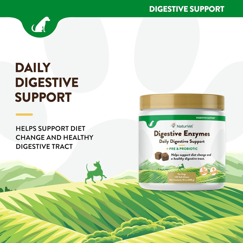 NaturVet Digestive Enzymes Plus Probiotic for Dogs 120ct Soft Chew