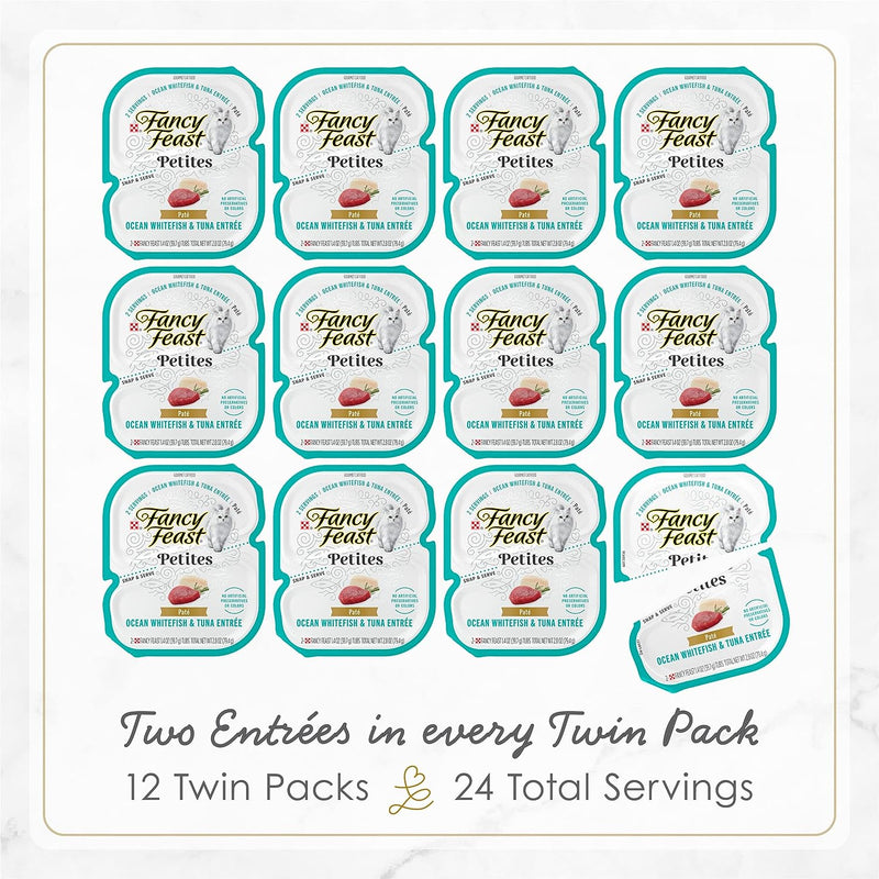 Purina Fancy Feast Petites Cat Food Pate, White Fish & Tuna, 12CT 24 Servings Box