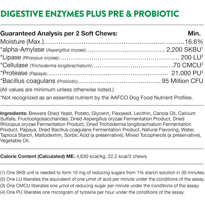 NaturVet Digestive Enzymes Plus Probiotic for Dogs 120ct Soft Chew