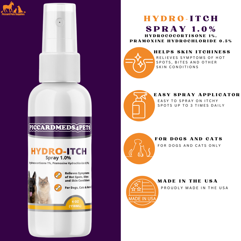 Piccardmeds4pets Hydro-Itch Spray 1.0 % for Dogs Cats & Horses 4 oz.