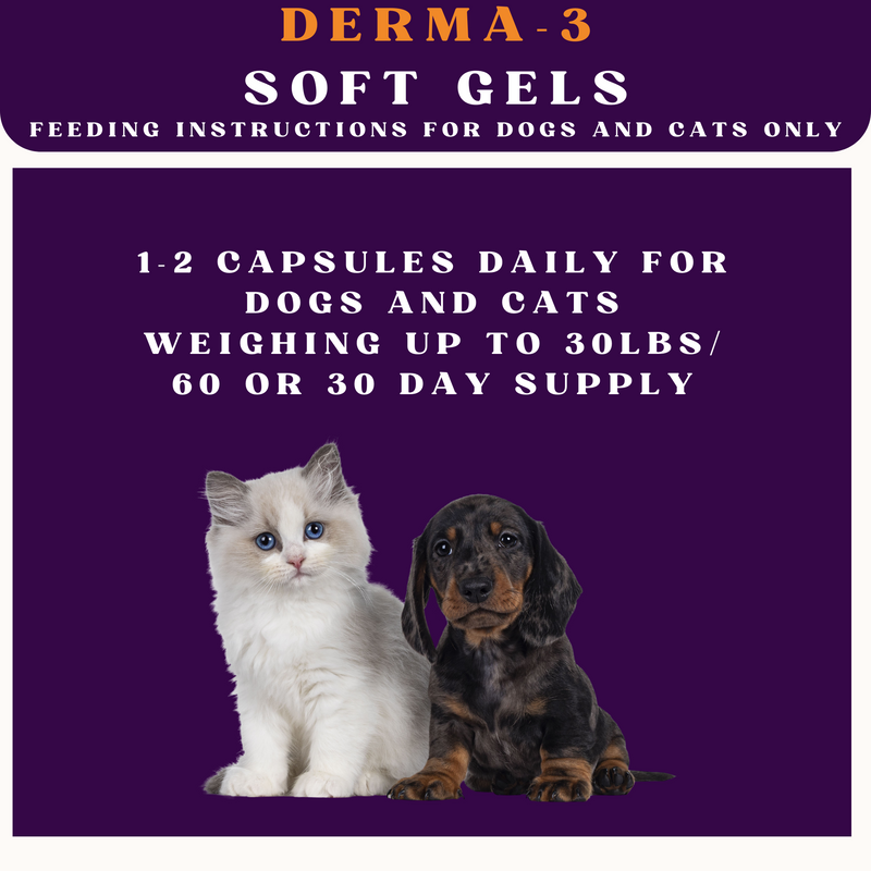 Piccardmeds4pets Derma-3 Omega-3 & Vitamin Supplement Small Dogs and Cats 60CT