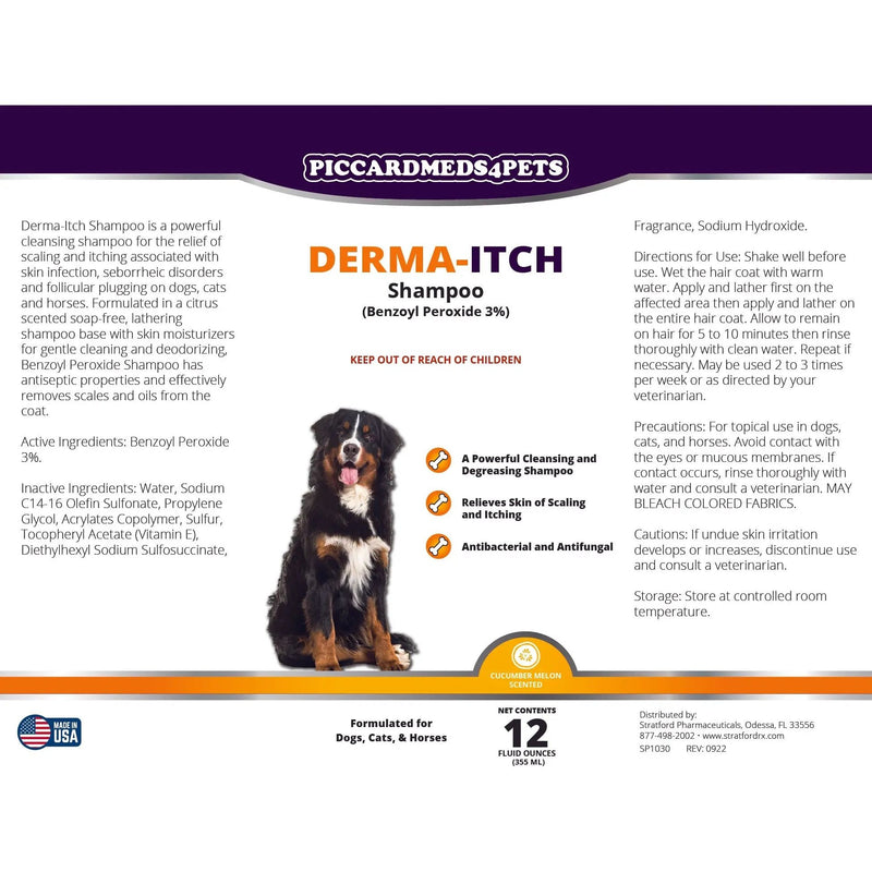 Piccardmeds4pets Derma-Itch Benzoyl Peroxide 3% Shampoo 12oz. Piccard Meds 4 Pets