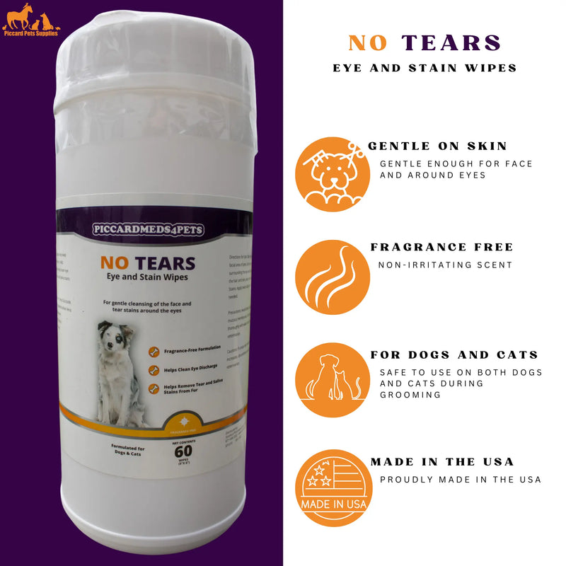 Piccardmeds4pets No More Tears Eye and Stain Wipes for Pets 60CT Piccard Meds 4 Pets