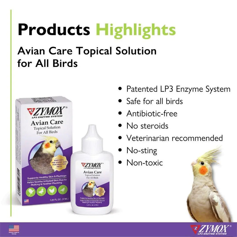 Zymox Avian Care Topical Solution W/o Hydrocortisone 1.25 Oz. ZYMOX