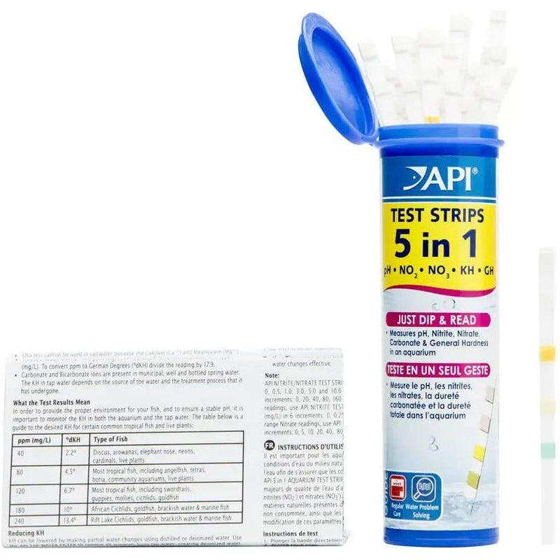 API 5-IN-1 Test Strips Freshwater and Saltwater Aquarium 25-Count Box API