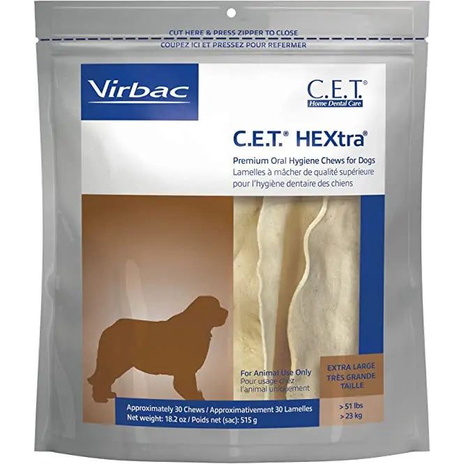 CET Premium Enzymatic Hextra Oral Hygiene Rawhide Chews for Dogs Virbac