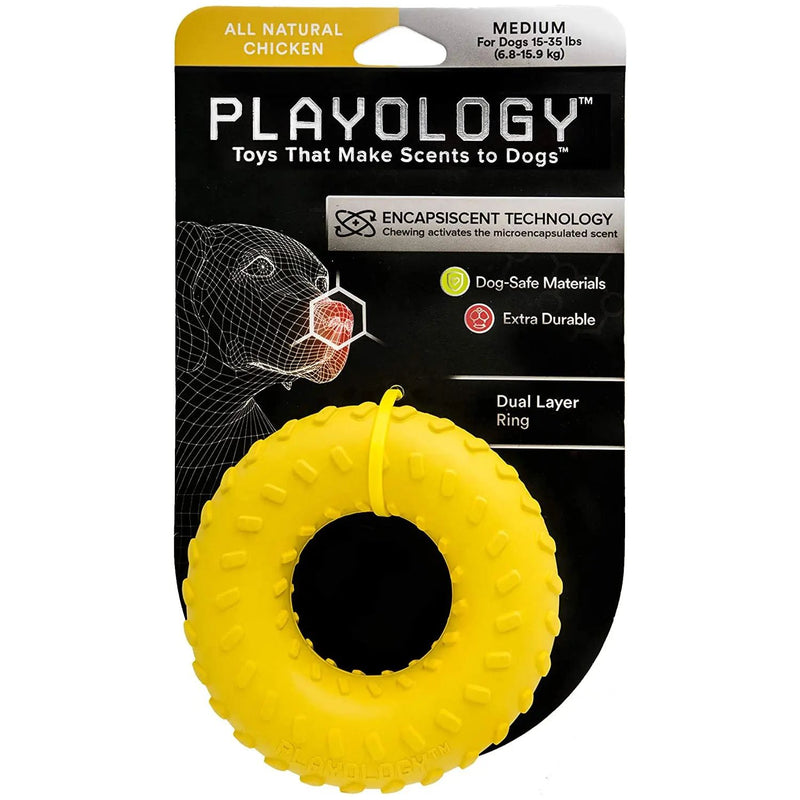 Playology Dual Layer Ring Dog Toy Chicken Scent, Small PLAYOLOGY