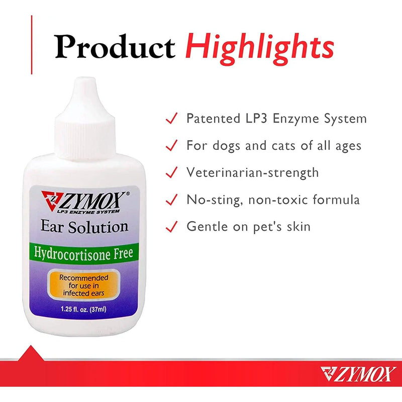 ZYMOX Otic Enzymatic Ear Solution for Dogs and Cats 1.25 oz. ZYMOX