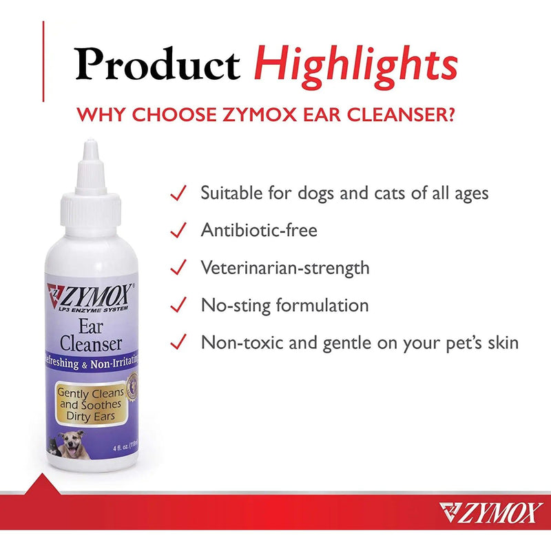 Zymox Ear Cleanser Refreshing and Non-Drying 4oz. ZYMOX