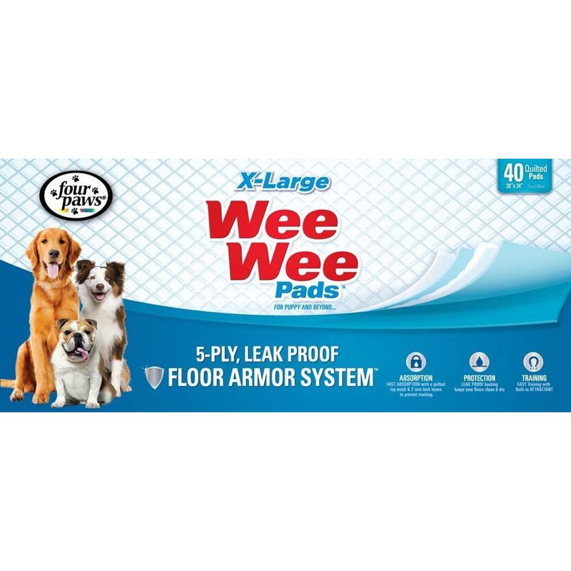 Four Paws Wee-Wee Pads 40 Pack Extra Large White 28" x 34" x 0.1 Four Paws